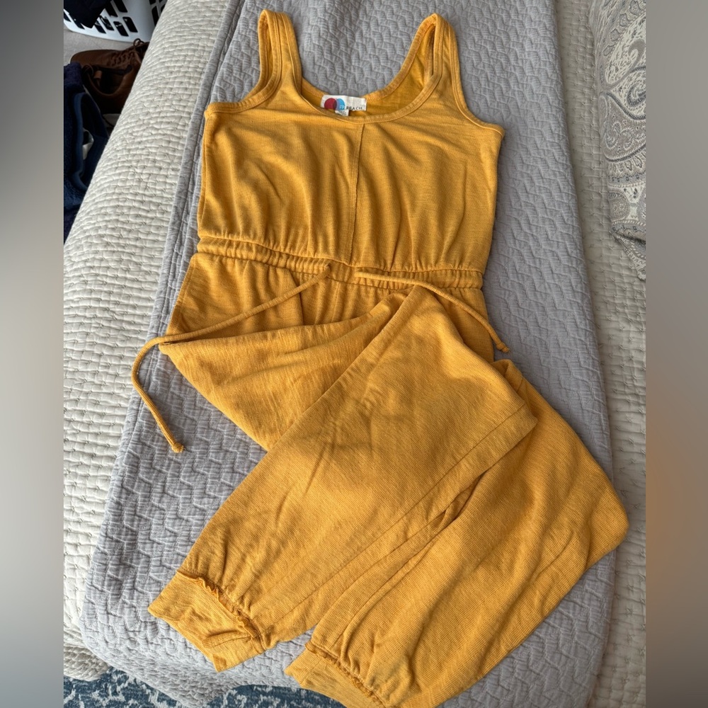 Free People Yellow Sleeveless Jumpsuit, Medium